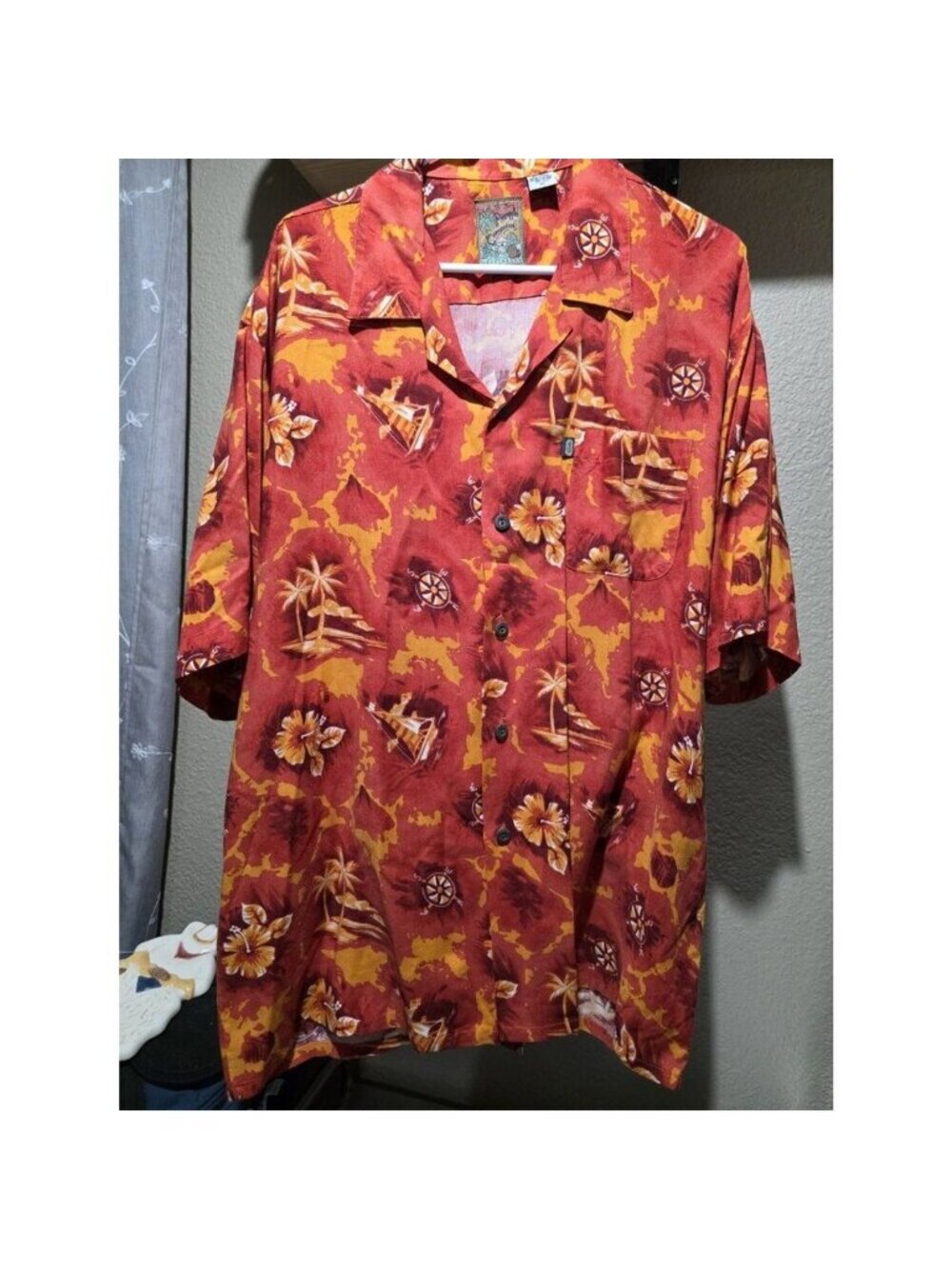 Pineapple Connection Vintage Hawaiian Shirt Red Orange Men's XL Short Sleeve